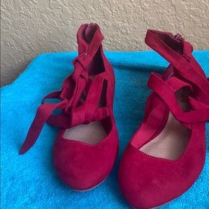 Red lace up flats